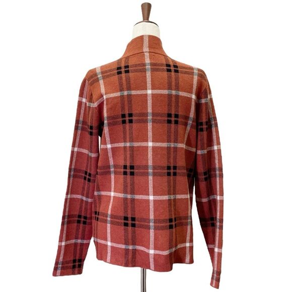Joie Plaid Shacket Soft Knit Full Zip Sweater Jacket Rust Black White Size Large - Picture 6 of 13